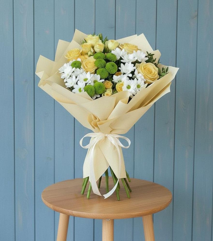 Букет цветов из: Хризантемы и Розы в Алфиомво
