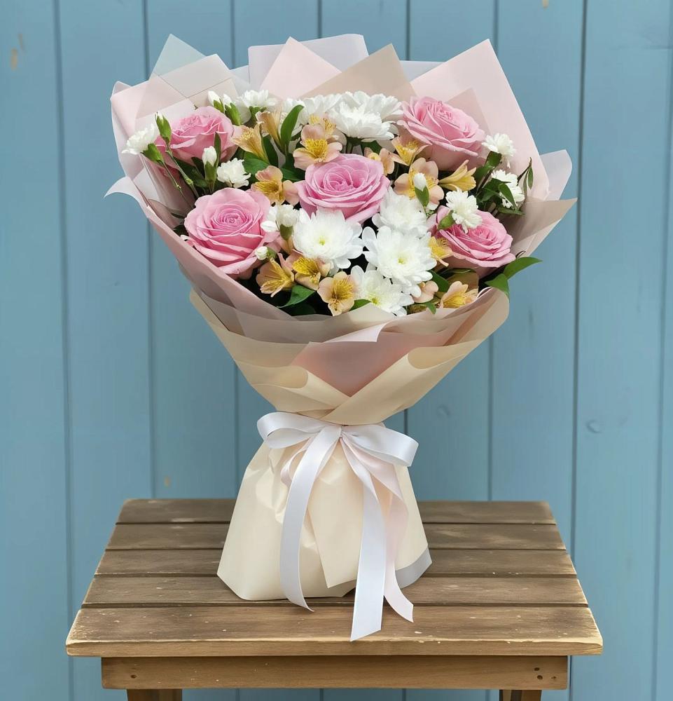 Букет французская меренга в Алфиомво Букет цветов из: Гвоздики, Орхидеи и Розы в Алфиомво